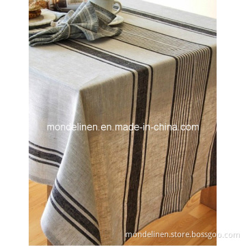 Durable 100%Linen Table Cloth with Stripes Printing